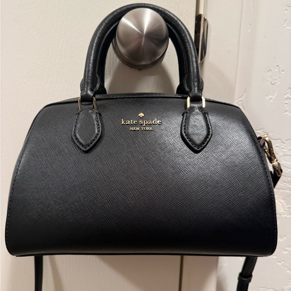 kate spade Black Textured Leather Satchel with Gold Logo